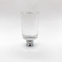 Load image into Gallery viewer, finial, finials, cut glass finial, crystal finial, cut crystal finial, clear glass finial, clear crystal finial, cylinder finial, cylinder, nickle, nickle base, lampshade finial, lampshade topper, lampshade top, table lamp top, table lamp topper