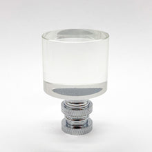 Load image into Gallery viewer, finial, finials, lampshade finial, lamp finial, crystal finial, cut crystal finial, cylinder finial, cylindrical finial, cut glass, cut glass finial, nickel base, table lamp topper, table lamp finial, clear, clear glass, clear crystal