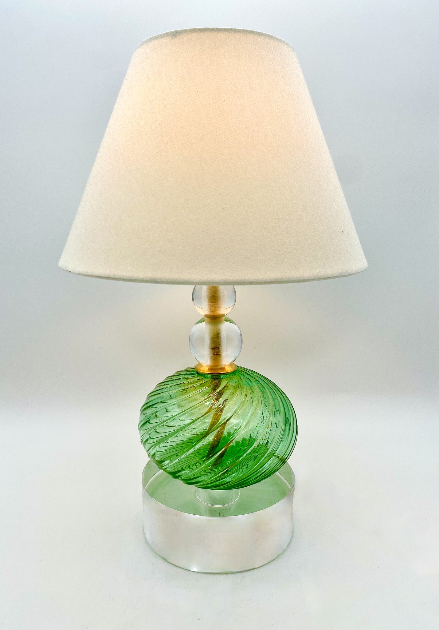 Green Murano Glass Lamp w/ Gold Inclusions, ~16.5