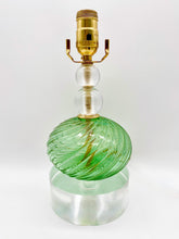 Load image into Gallery viewer, Green Murano Glass Lamp w/ Gold Inclusions, ~16.5&quot;