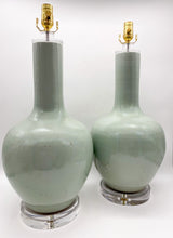 Load image into Gallery viewer, Celadon Globular Vase Lamp, ~32&quot;