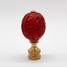 Load image into Gallery viewer, Chinese finial, Oriental finial, cinnabar finial, cinnebar finial, lampshade top, lampshade topper, carved cinnebar, carved cinnabar, lamp store Dallas, Dallas lamp store, double happiness, red finial, Asian finial