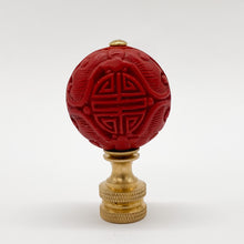 Load image into Gallery viewer, Chinese finial, Oriental finial, cinnabar finial, cinnebar finial, lampshade top, lampshade topper, carved cinnebar, carved cinnabar, lamp store Dallas, Dallas lamp store, double happiness, red finial, Asian finial