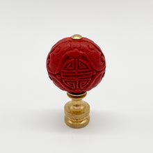 Load image into Gallery viewer, Chinese finial, Oriental finial, cinnabar finial, cinnebar finial, lampshade top, lampshade topper, carved cinnebar, carved cinnabar, lamp store Dallas, Dallas lamp store, double happiness, red finial, Asian finial