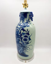 Load image into Gallery viewer, Antique Celadon &amp; Blue Vase Lamp, 22-3/4&quot; to socket