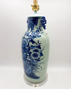 Antique Celadon & Blue Vase Lamp, 22-3/4" to socket
