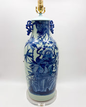 Load image into Gallery viewer, Antique Celadon &amp; Blue Vase Lamp, 22-3/4&quot; to socket