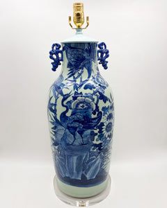 Antique Celadon & Blue Vase Lamp, 22-3/4" to socket