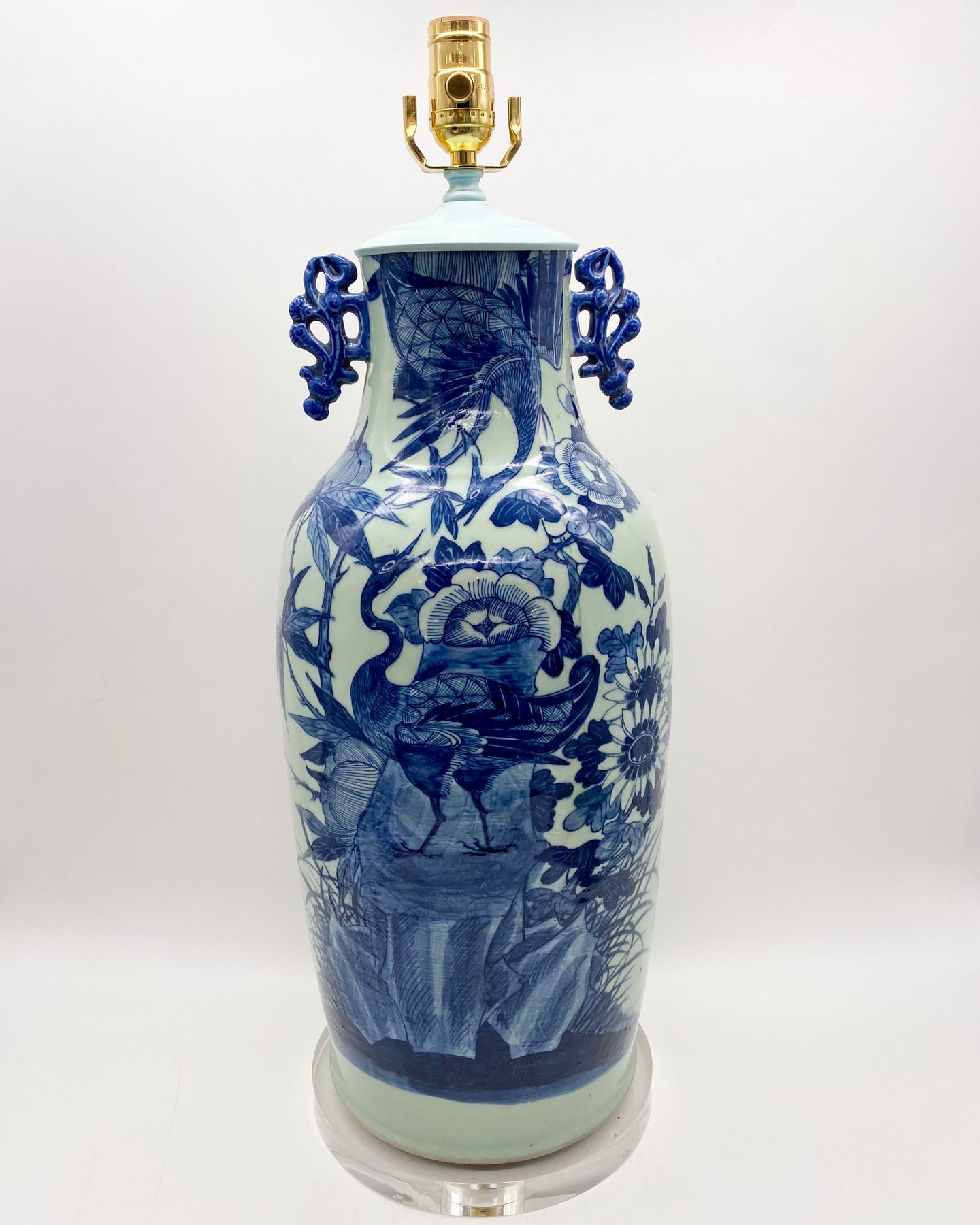 Antique Celadon & Blue Vase Lamp, 22-3/4