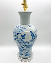 Load image into Gallery viewer, Blue and White Vase Lamp, Pheasants &amp; Flowers, 22&quot; to socket