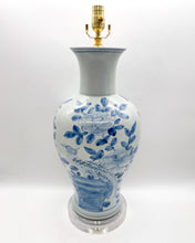 Load image into Gallery viewer, Blue and White Vase Lamp, Pheasants &amp; Flowers, 22&quot; to socket