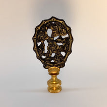 Load image into Gallery viewer, finial, finials, carved finial, carved cinnabar, black cinnabar, carved cinnebar, black cinnebar, floral detail, floral finial, bamboo finial, bamboo detail, lampshade top, lampshade topper, lamp top, table lamp top, floor lamp top, topper, lampshade, lampshades, Dallas lamp store