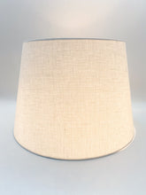 Load image into Gallery viewer, lampshade, lampshades, linen, linen lampshade, white linen lampshade, bone linen lampshade, tapered drum shade, drum shade, lampshades Dallas, lamp shades Dallas, Dallas lamp store, Dallas lamp shop