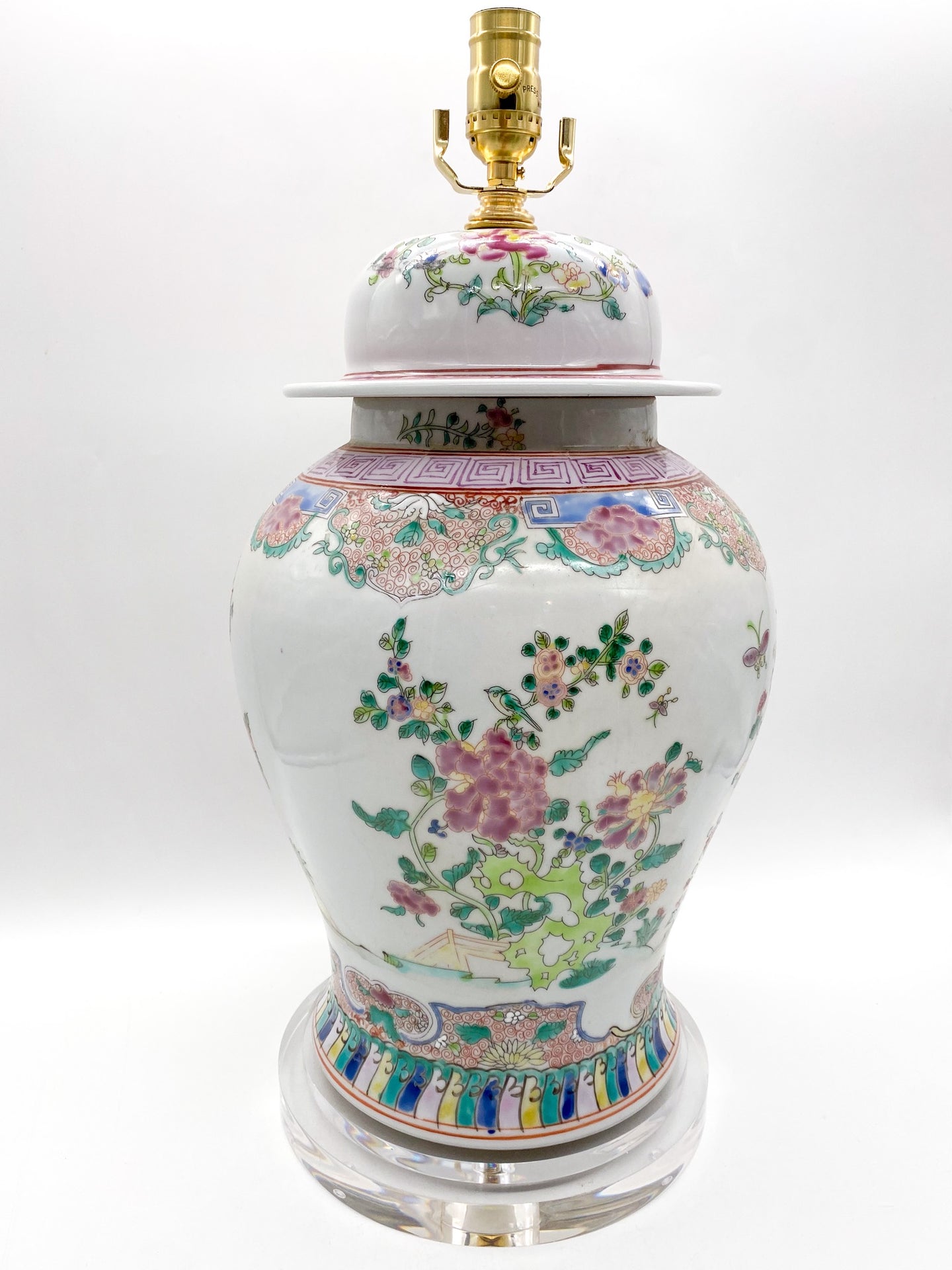 Chinoiserie Floral Temple Jar Lamp, Multi-Colored, ~30