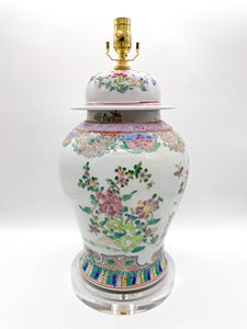 Chinoiserie Floral Temple Jar Lamp, Multi-Colored, ~30"