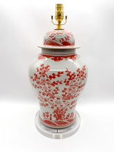 Load image into Gallery viewer, Coral Red Plum Tree Temple Jar Lamp, ~30&quot;
