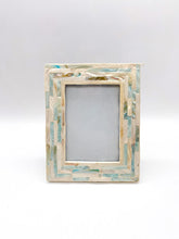 Load image into Gallery viewer, teal, ivory, mother of pearl tiled picutre frame for 5x7" photo
