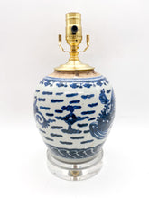Load image into Gallery viewer, Antique Blue &amp; White Melon Jar Lamp, ~18"