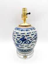 Load image into Gallery viewer, Antique Blue &amp; White Melon Jar Lamp, ~18"