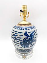 Load image into Gallery viewer, Antique Blue &amp; White Melon Jar Lamp, ~18"