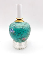 Load image into Gallery viewer, Mini Turquoise Chinese Vase Lamp, Pink and Blue Floral, ~9"