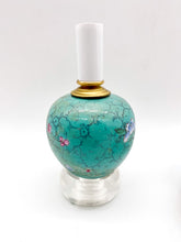 Load image into Gallery viewer, Mini Turquoise Chinese Vase Lamp, Pink and Blue Floral, ~9"
