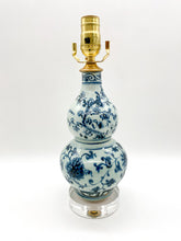 Load image into Gallery viewer, Small Blue &amp; White Double Gourd Lamp, ~18"