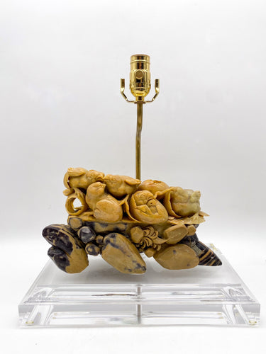 Carved-Shou-San-Stone-Hatching-Bird-Lamp.-13in.-tall-(-to-harp-saddle)