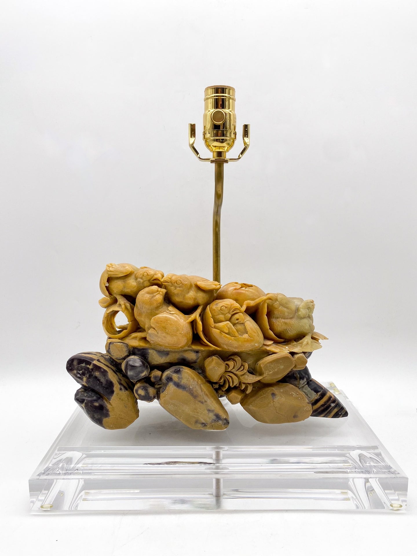 Carved-Shou-San-Stone-Hatching-Bird-Lamp.-13in.-tall-(-to-harp-saddle)