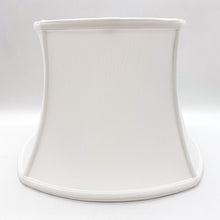 Load image into Gallery viewer, rounded square bell lampshade, silk lampshade, synthetic silk lampshade, white lampshade, bone white, bell shade, square shade, square lampshade 