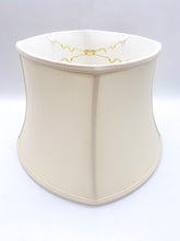 Load image into Gallery viewer, rounded square bell lampshade, silk lampshade, synthetic silk lampshade, off-white lampshade, antique white, eggshell, ivory, , bell shade, square shade, square lampshade 