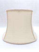 Load image into Gallery viewer, rounded square bell lampshade, silk lampshade, synthetic silk lampshade, off-white lampshade, antique white, eggshell, ivory, bell shade, square shade, square lampshade 
