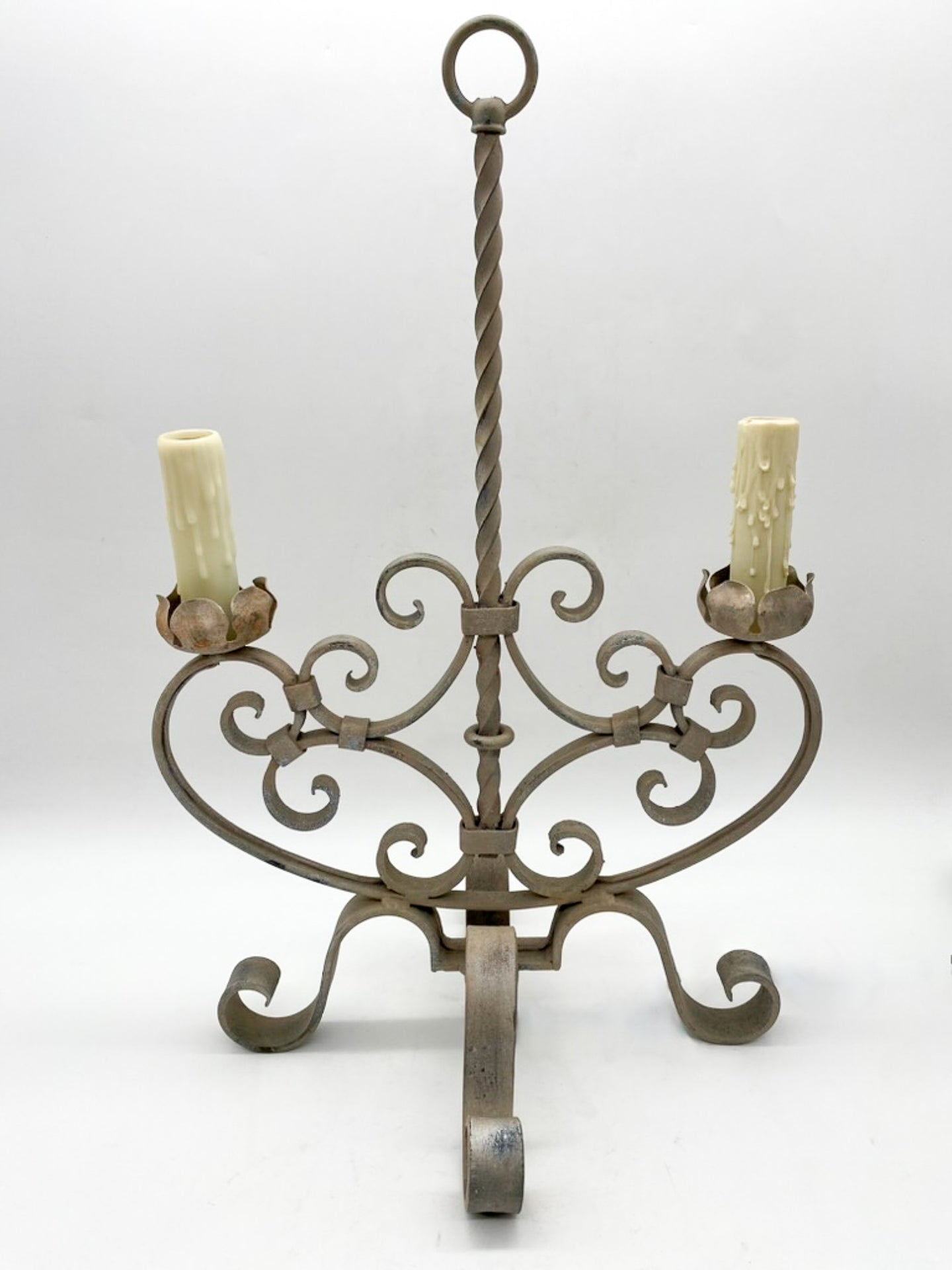 Iron Tracery Twin Candle w/-Loop Table Lamp