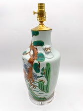 Load image into Gallery viewer, Antique-Ceramic-Deers-in-the-Forest-Table-Lamp.-18 -tall-(to-harp-saddle)