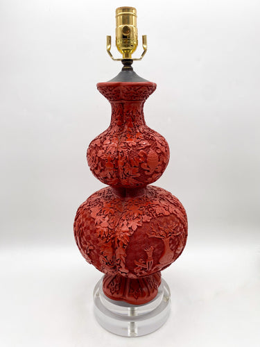 Double-Gourd-Cinnebar-Lamp.-18in.-tall-(to-harp-saddle)