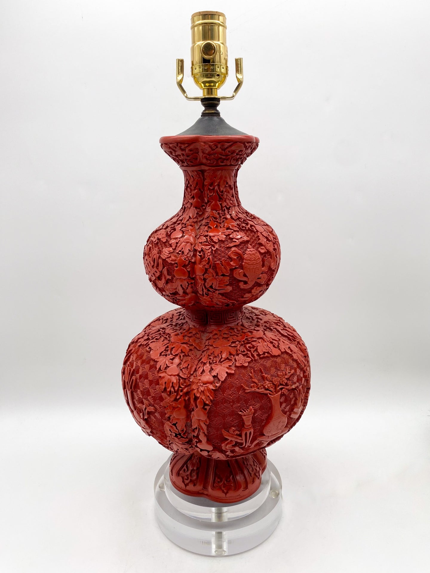 Double-Gourd-Cinnebar-Lamp.-18in.-tall-(to-harp-saddle)