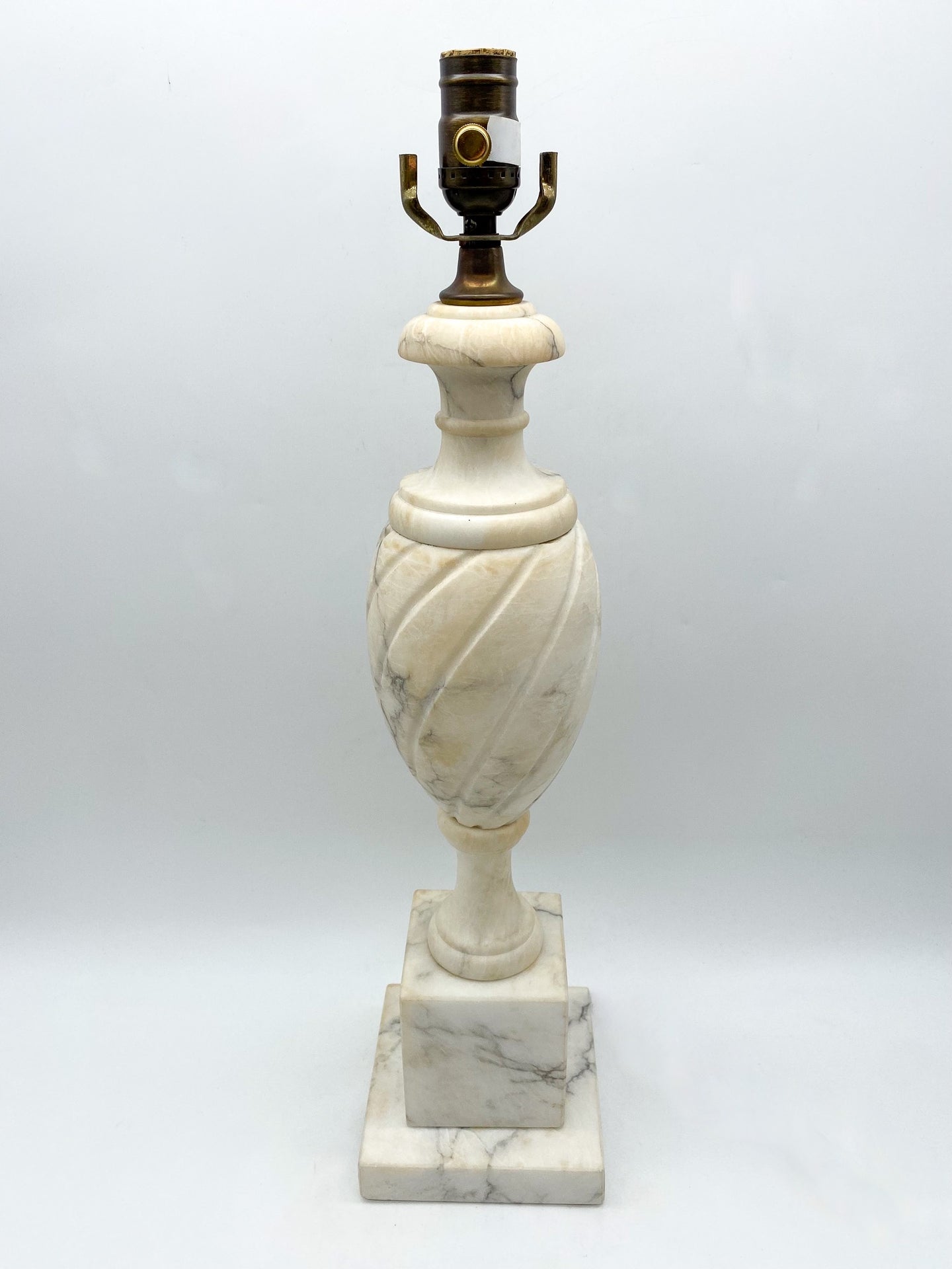 Vintage Alabaster Column Lamp 21in. tall (to harp saddle)