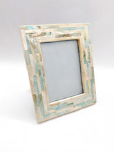 Load image into Gallery viewer, teal, ivory, mother of pearl tiled picutre frame for 5x7" photo
