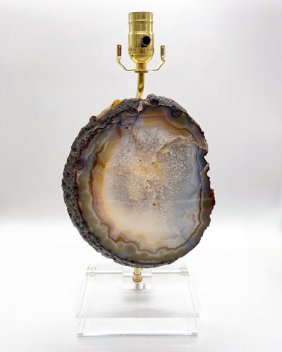 Caramel Crema Polished Brazillian Agate Slab Lamp w/ Crystalline Inclusion