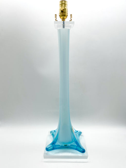 Antique Stretched Murano Glass Vase Lamp Vintage Blue 22