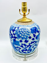 Load image into Gallery viewer, Antique Blue and White Ginger Jar Lamp with Peonies