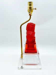 Antique Chinese Cherry Amber Resin Fou Lion Lamps