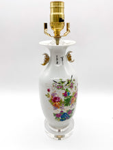 Load image into Gallery viewer, Antique Bird on Branch Vase Lamp w/ Gold 'Ears' - 12"