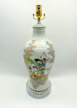 Load image into Gallery viewer, Antique Chinese Porcelain Fish Tail Vase Lamp w/ Geisha Holding Ribbon 19.5&quot;