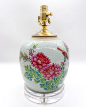 Load image into Gallery viewer, Antique Melon Jar Lamp, Bird on Branch with Peonies