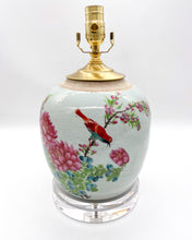 Load image into Gallery viewer, Antique Melon Jar Lamp, Bird on Branch with Peonies