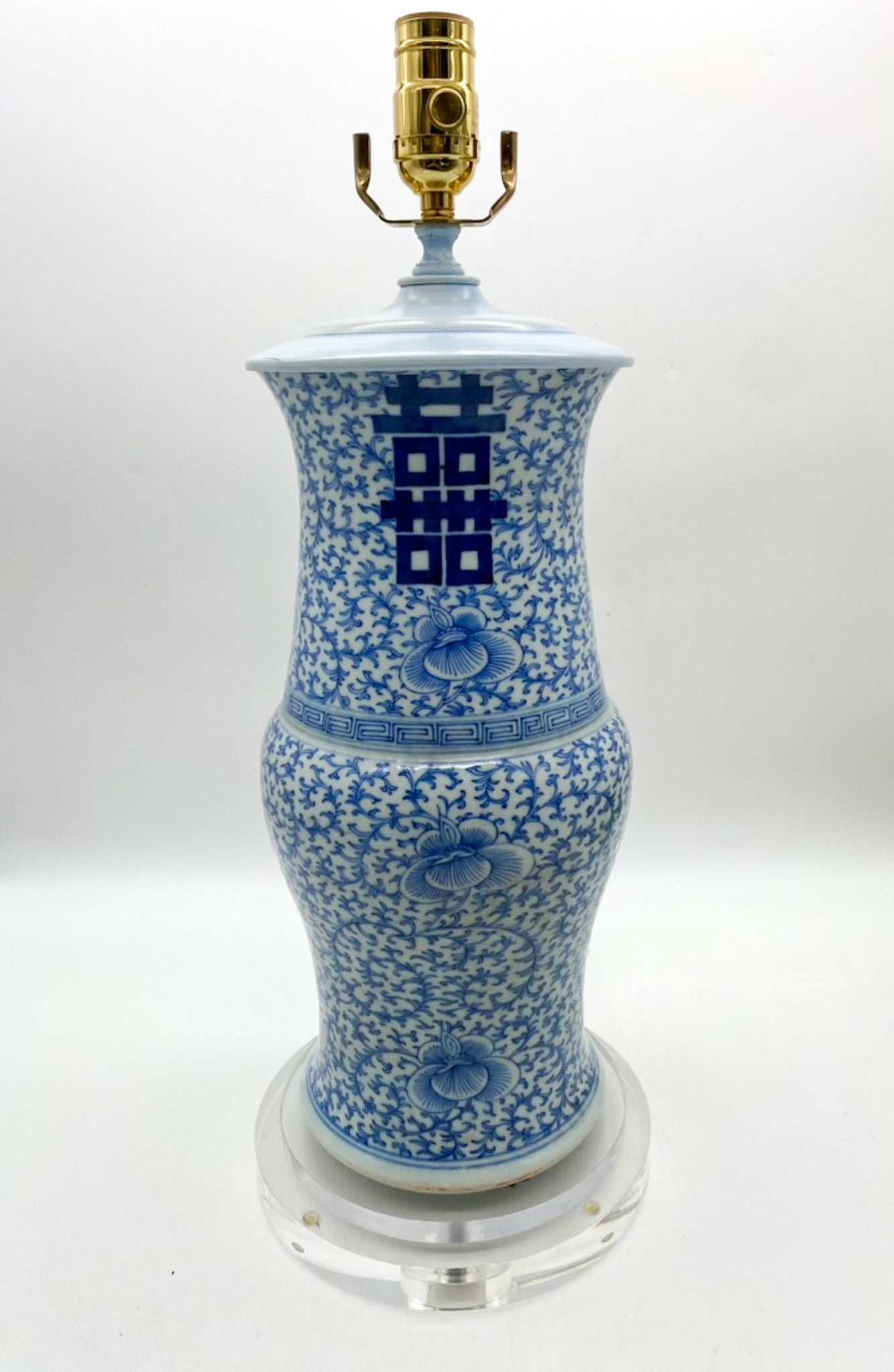 Tall Blue/White Double Happiness Vase Table Lamp 18.5