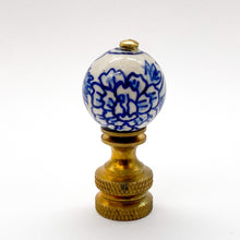 Load image into Gallery viewer, finial, finials, porcelain finial, floral final, oriental finial, Chinese finial, asian finial, blue and white, blue and white finial, blue &amp; white finial, lampshade finial, lamp finial, table lamp finial, lampshade topper, lampshade top, table lamp top, table lamp topper
