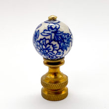 Load image into Gallery viewer, finial, finials, porcelain finial, floral final, oriental finial, Chinese finial, asian finial, blue and white, blue and white finial, blue &amp; white finial, lampshade finial, lamp finial, table lamp finial, lampshade topper, lampshade top, table lamp top, table lamp topper
