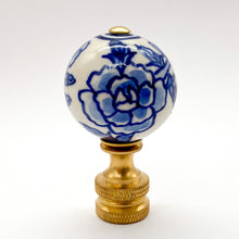 Load image into Gallery viewer, blue &amp; white finial, blue &amp; white, blue/white, blue and white, blue and white finial, porcelain finial, finials, porcelain finials, oriental finial, Chinese finial, asian finial, finial, finials, lampshade top, lampshade topper, lampshade finial, lamp finial
